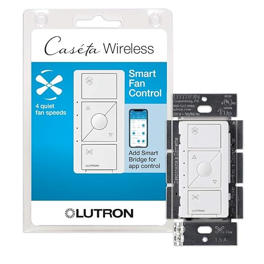 Lutron Caseta Smart Fan Speed Control Switch (Smart Hub Required), Single-Pole Lutron Caseta Switch for Fans, PD-FSQN-WH, White