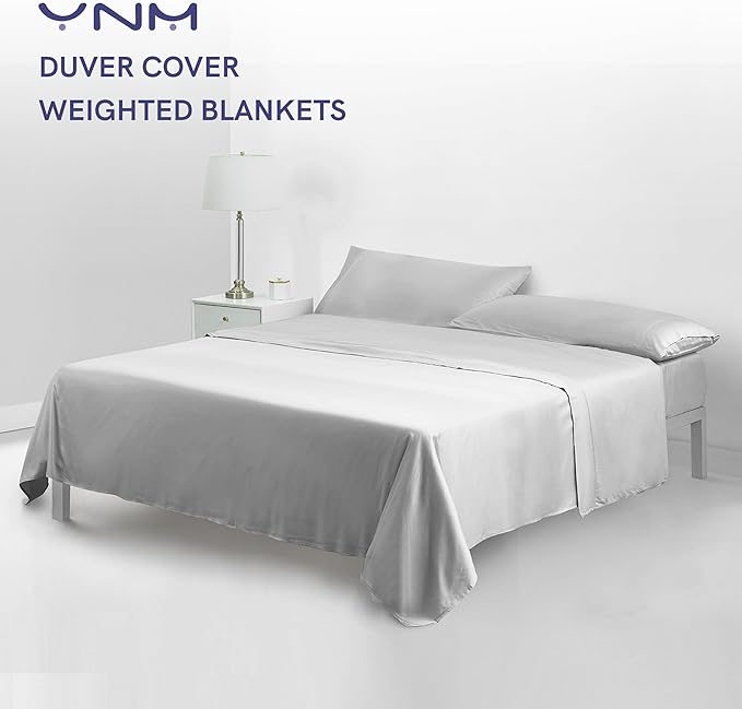 YnM Exclusive Cooling Duvet Cover for Weighted Blankets with 16 Strings (Light Grey, 48"x72")