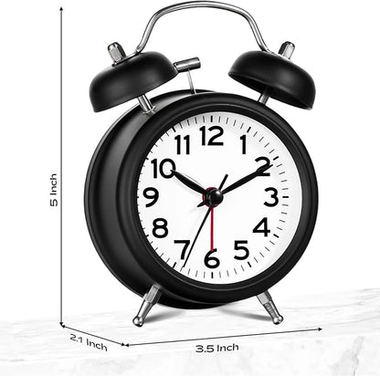 AKCISOT Loud Alarm Clock for Heavy Deep Sleepers,3 Inches Analog Metal Twin Bell Clocks Battery Operated with Backlight for Bedroom Bseide, Old Fashioned for Desk Home Decoration (Black White)