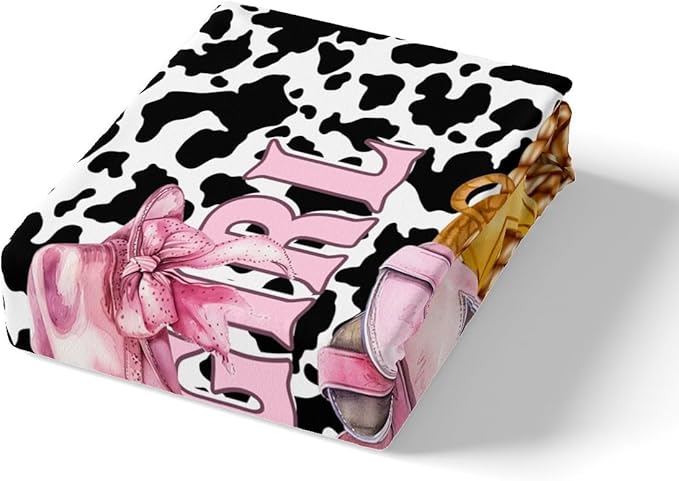 Western Cowgirl Bedding Set Twin Size Pink Bowknot Boots American Tribal Hoseshoe Bed Set for Teens Kids Sheet Boho Paisley Rustic Cowhide Patchwork Bed Cover(1 Fitted Sheet+1 Pillow Case)