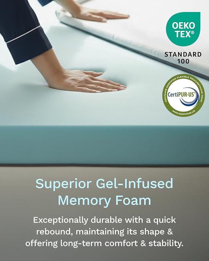 ViscoSoft Dusk 3-Inch Memory Foam Mattress Topper - Full Mattress Topper, Washable Cover, Cooling & Back Pain Relief, CertiPUR-US Performance Tested and Certified Foam