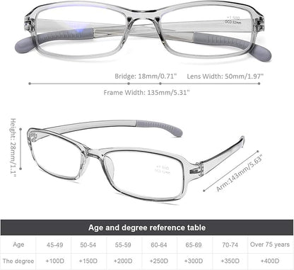 DOOViC 2 Pack Reading Glasses for Women Men TR90 Flexible Lightweight Anti Eyestrain Blue Light Blocking Computer Readers