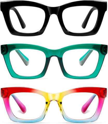 Hubeye Oprah Style Reading Glasses for Women Men Blue Light Blocking Computer Square Readers with Spring Hinge