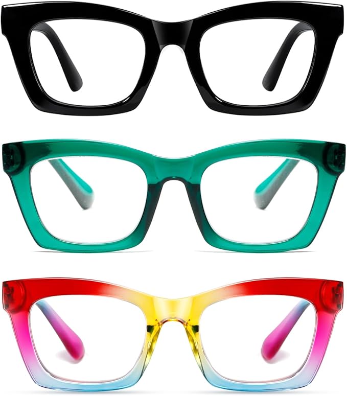 Hubeye Oprah Style Reading Glasses for Women Men Blue Light Blocking Computer Square Readers with Spring Hinge