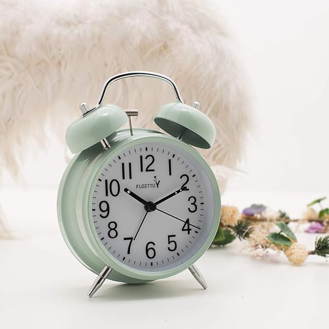 Loud Alarm for Deep Sleepers 4'' Twin Bell Alarm Clock with Backlight for Bedroom and Home Decoration(Green)