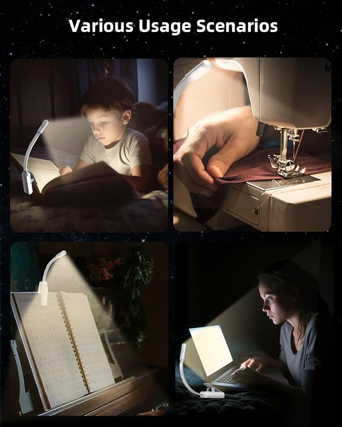 Book Light,Reading Lights for Books in Bed,AAA Battery Clip-On Led Reading Light with 3 Colors & Stepless Dimming,Portable and Ultra-Lightweight with Long Runtime(2P WH)