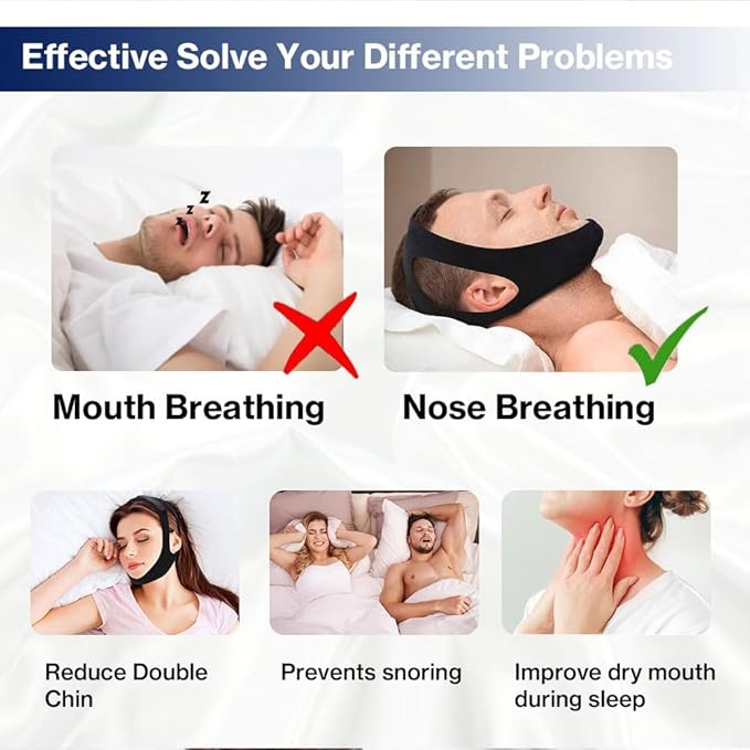 Chin Strap for Sleeping Comfortable Anti Snoring Devices Stop Snoring Solution Adjustable Anti Snoring Chin Strap for Men/Women Snore Stopper Reusable and Breathable