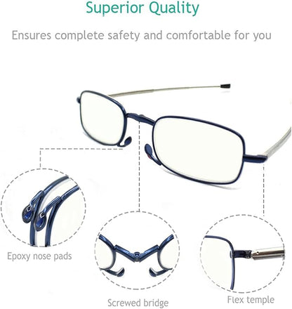 sevenplus 2 Pack Reading Glasses Blue Light Blocking, Anti UV Glare, Foldable Computer Spring Hinge Readers for Women Man