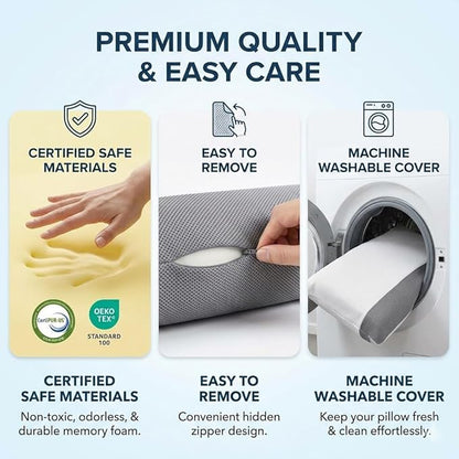 Cervical Neck Pillow for Pain Relief-Ergonomic Side Sleeper Pillow，Cooling Memory Foam Pillows for Neck Support,Contour Orthopedic Pillows for Back Stomach Sleepers (White&Grey 1)