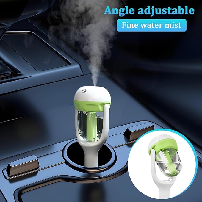 Car Mini Humidifier, Auto Shut-Off 180-Degree Rotation Small Vehicle Purifier Diffuser for Travel, Portable Plug-in Compact Automotive Air Humidifier, Universal for Most Vehicles (Green)