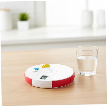 Automatic Pill Dispenser, 7 Day Pill Organizer with Large Digital Display & Alarm, Portable Travel Medicine Box for Vitamins & Medications Red, Ich Dekor
