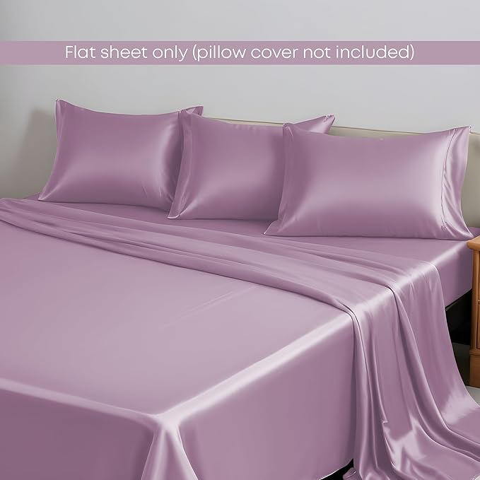 LINENWALAS Queen Flat Sheet Only - Rayon Derived from Bamboo Silk Bed Sheet, Premium Breathable Cooling Sheet, Soft Top Sheet (Queen, Lilac)