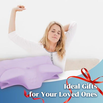Cervical Pillow for Neck Pain Relief, Cooling Contour Memory Foam Pillows Support Odorless Ergonomic Neck Pillow Adjustable Orthopedic Bed Pillow for Side Back Stomach Sleeper with Pillowcase,Purple