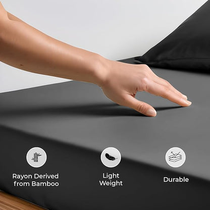 LINENWALAS Fitted Sheet Only Viscose Derived from Bamboo, Bottom Sheet for Twin XL Size Bed – 16” Deep Pocket, All Around Snug Fit – Cooling, Breathable, Soft, Hypoallergenic (Charcoal Grey, Twin XL)