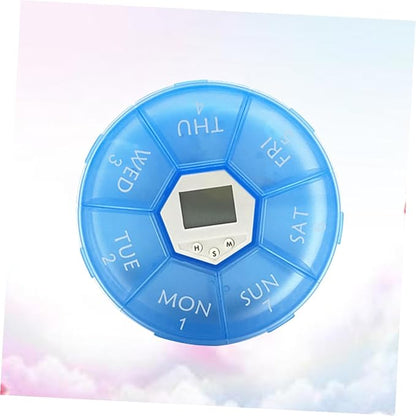 Compartments Pill Dispenser with Built Alarm Clock Weekly Reminder Box for Patients Blue Electronic Medicine Organizer with See-Through Lids Use Daily Pill Storage and Timer