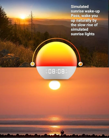 Smart Sunrise Alarm Clock with LED Color Changing Light, Digital Display, FM Radio, White Noise Machine, Natural Wake Up Light