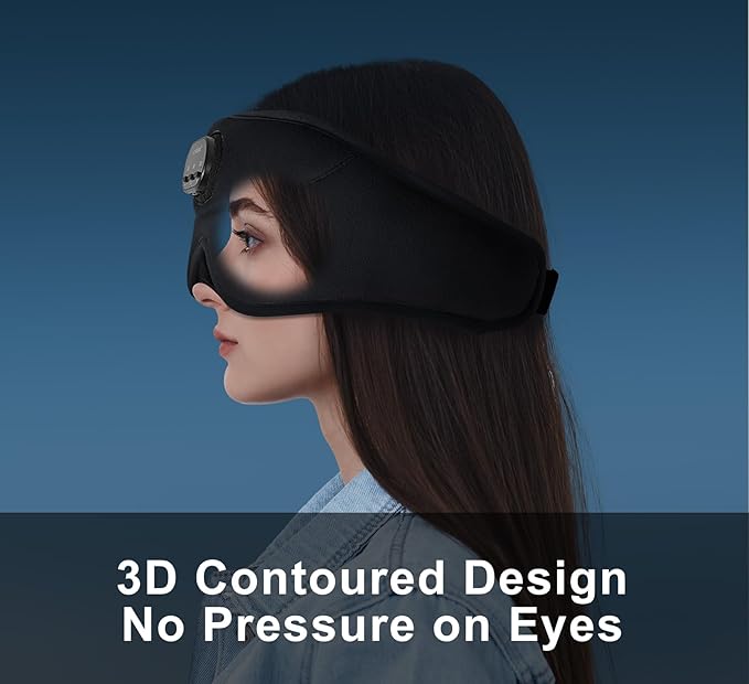 Bluetooth Sleep Mask with Smart Timing, 100% Blackout 3D Contoured Eye Mask for Sleeping & Music Auto Shut Off, Breathable No Pressure for Side Sleeper Travel Essential Gift for Women Men