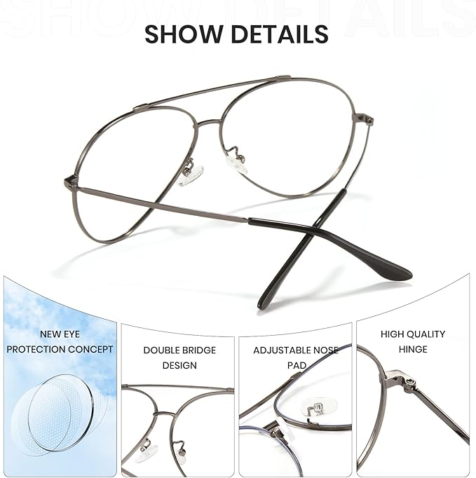 Cyxus Davos French Ma-con Style Aviator Glasses Blue Light Blocking Eyeglasses for Computer UV Protection Anti Eyestrain 8805