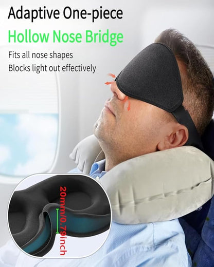 3D Contoured Sleep Mask for Side Sleepers & Travel – 100% Light Blocking Cat-Eye Design, 20mm Deep Eye Cavity & Adjustable Headband | Black Sleep Mask with Earplids, Gift Card & Pouch (Black)