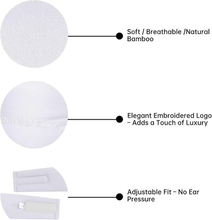 Calm&Relax Bamboo Sleep Mask: 3D Blackout Sleeping Eye Mask for Side Sleepers - Zero Pressure Eye Covers for Travel Airplane(White)