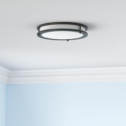 ASD LED 18" Round Flush Mount Lighting, Close to Ceiling Light Fixture | 3CCT, Dimmable, Energy Star, ETL Listed | 28W 2230LM 3000-5000K 120V | Low Profile Double Ring Lamp | Black