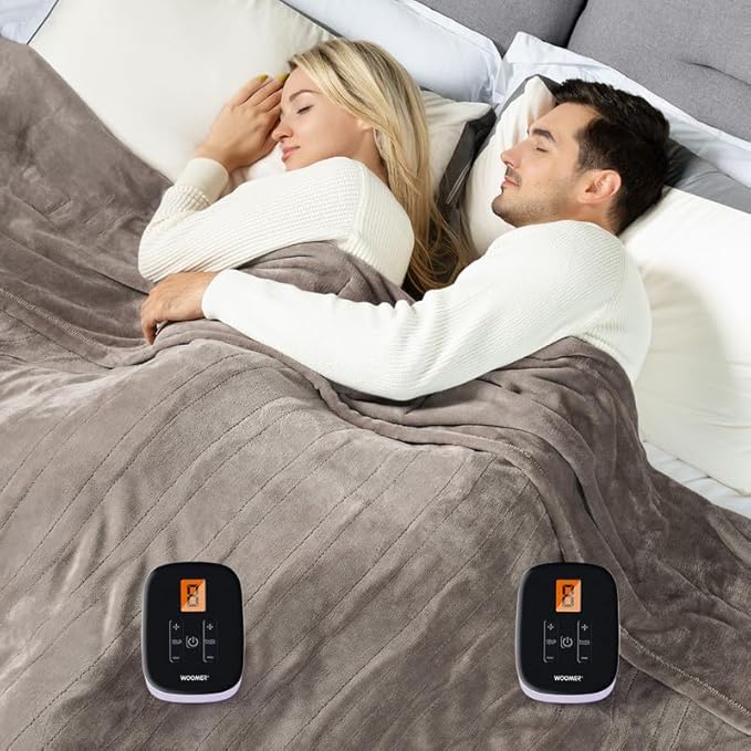 WOOMER Electric Blanket Queen Size 84" x 90", Heated Blanket with 0.5-12 Hours Timer & 10 Heating Levels, ETL Certified, Taupe Double-Sided Velvet, Machine Washable