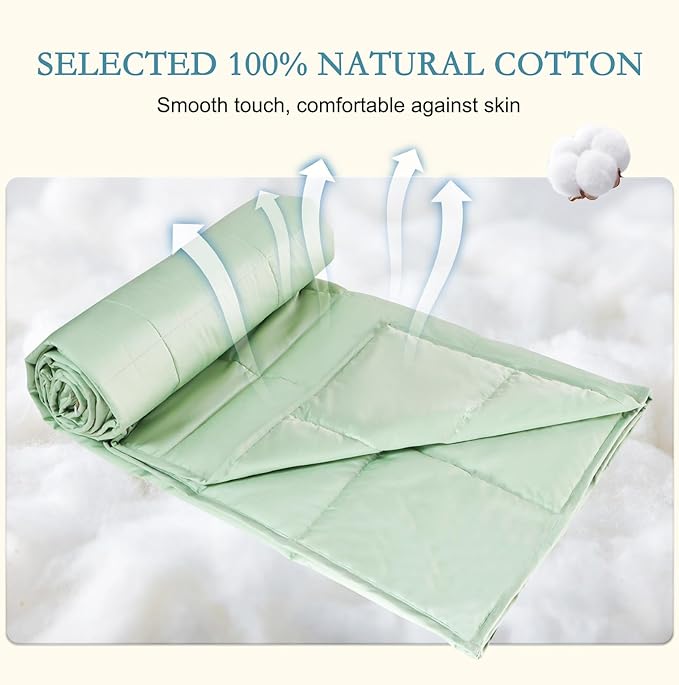 YOUR MOON Summer Lightweight Wool Comforter - Breathable & Thin Duvet Insert for Hot Sleepers, 100% Australian Wool Filling 100gsm with Pure Cotton Shell-Twin Size (Green)