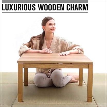 BJDesign Kotatsu - Japanese Heated Table - Wooden Chabudai Furniture with 120V Electric Heater - Low-Lying Dining and Work Desk with Temperature Control Knob (29x29in, White)