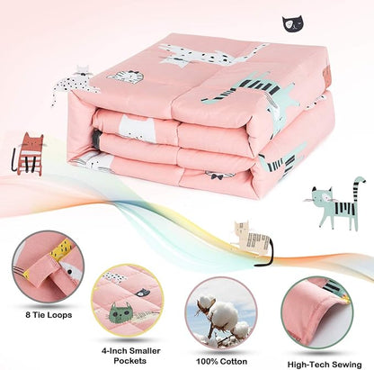 Sivio Weighted Blanket, Cotton Heavy Blanket with Glass Beads, 10 lbs 41x60 Inches Breathable and Soft Weighted Throw, Pink Cat