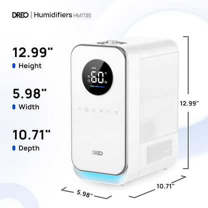 DREO Humidifiers for Bedroom, Top-filled Smart Quiet Cool Mist Humidifier for Large Room, 50 Hours Runtime for Home, Indoor Plants, Oil Diffuser & Nightlight for Baby Nusery, 5L, with Alexa/Google
