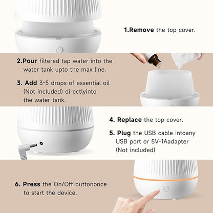 Ultrasonic Essential Oil Diffuser, Home Fragrance Aroma Diffuser with Auto Shut-Off, Color Change Night Light & Ultra-Quiet Operation, BPA-Free Portable Aromatherapy Humidifier for Home (White-2)