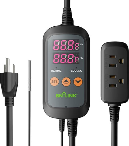 BN-LINK Digital Temperature Controller Thermostat Outlet with Heating Cooling Mode, 2-Stage Outlet Thermostat Controller Plug for Reptiles Aquarium Carboy Homebrew Breeding Fermenter Seed Germination