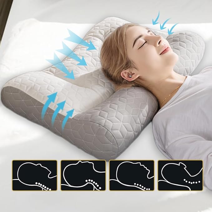 Orthopedic Deep Sleep Pillow - New Sleep Apnea & Ergonomic Pillow for Neck, Shoulder & Side, Back, Stomach Sleepers (Light Grey)