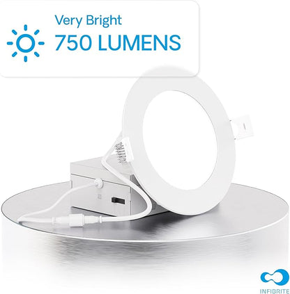 INFIBRITE 4 Inch 3CCT Selectable 9W 750LM Thin LED Ceiling Light Kit, Dimmable, Wet Rated