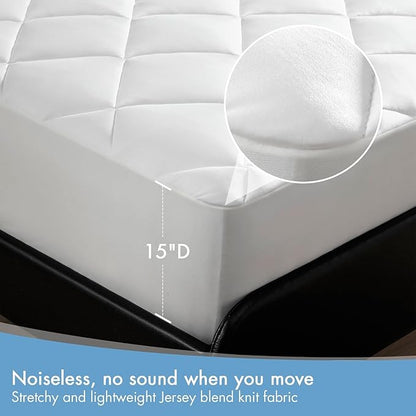 Sharper Image Twin Mattress Pad, Overfilled, Jersey Knit Ultra-Soft & Cooling Touch Mattress Pad for Bed, Cozy T-Shirt Handfeel Mattress Topper Fitted Pocket Fits Up to 18", Twin, White