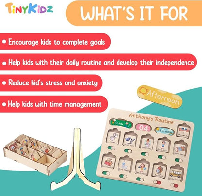 Wooden Chore Chart for Kids Visual Schedule, Routine Chart for Kids, Morning Bedtime Routine Chart for Toddlers Ages 2-4, Daily Kids Schedule Board for Home (03)