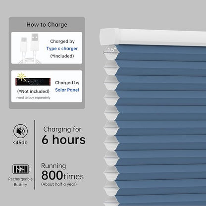 Motorized Cellular Shades with Remote, Light Filtering Smart Cellular Shades Compatible with Alexa, Honeycomb Window Blinds for Bedroom Home Office, Custom Size, Half Shading Blue