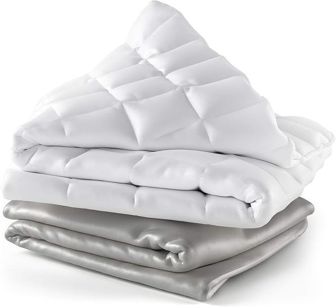 Cosy House Collection Adult Weighted Blanket (60" x 80", 15 Lbs) & 100% Rayon Derived from Bamboo Removable Cover - Queen Size Heavy Blanket with Premium Glass Beads - Grey