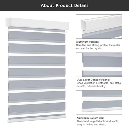 Changshade Smart Motorized Zebra Blinds Remote Control for Indoor Door Windows Blackout, Room Darkening Custom Size Shades Electric Power Automatic Work with Alexa,Google Home,Apple Homekit,Dark Grey