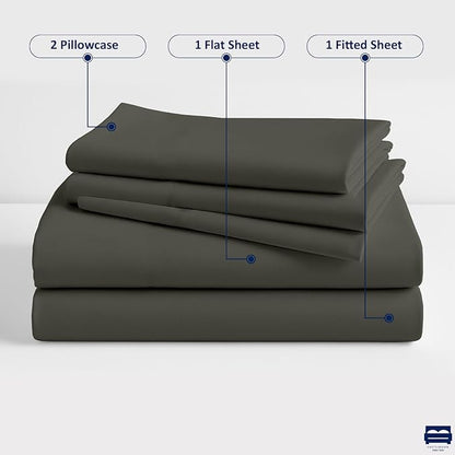 Cottingon 33"x75" Cot Sheet and Pillow Case 4 Piece Set, 100% Egyptain Cotton Soft Bedding Perfect for Rollaway, Folding, Guest Bed Frame, Fits Upto 7" Deep Mattress, Dark Grey Solid