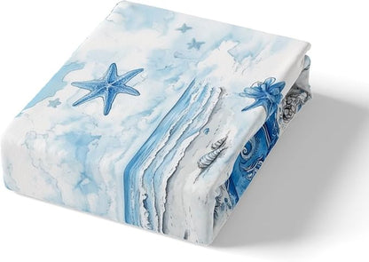 Cowboy Boots Fitted Sheet Queen Size Western Tribal Blue Flowers Bedding Sheet Set,Seaside Beach Shell Conch Watercolor Tie Dye Paint Bed Cover Bedding 3 Pcs(No Flat Sheet)