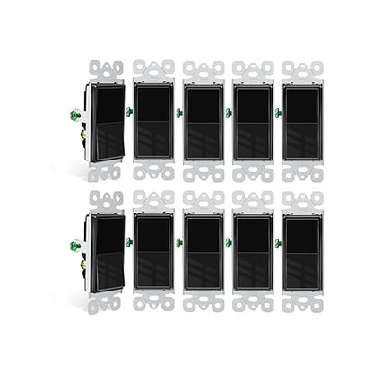 Greencycle Black 3 Way Light Switch,10PK Three Way Single Pole Switches, 15A 120-277V Rocker Paddle Wall Switch,On Off Switches, Self-Grounding, UL Certified,Residential and Commercial Grade