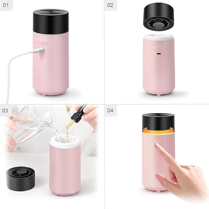 HODEMI Cordless Diffuser for Essential Oil,Portable Cool Mist Aromatherapy Car Diffuser,Built-in 3000mAH Rechargeable Battery,4/8 Timer Modes, Auto On/Off with Car,for Home,Office,Travel (Pink)