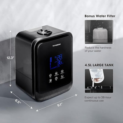VIVOSUN 4.5L 2-in-1 Cool & Warm Mist Ultrasonic Humidifier with Essential Oil Box & Remote Control for Bedrooms, Offices, Plants, Babies, Dryness, and Skincare