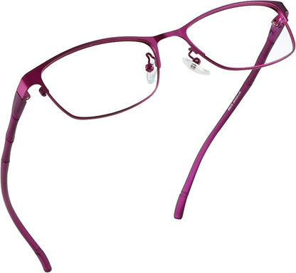 LifeArt Alloy Semi-Rimless Reading Glasses,Blue Light Blocking Glasses, Anti Eyestrain, Computer Gaming Glasses, TV Glasses for Women Men, Anti Glare (Purple, +0.25 Magnification)