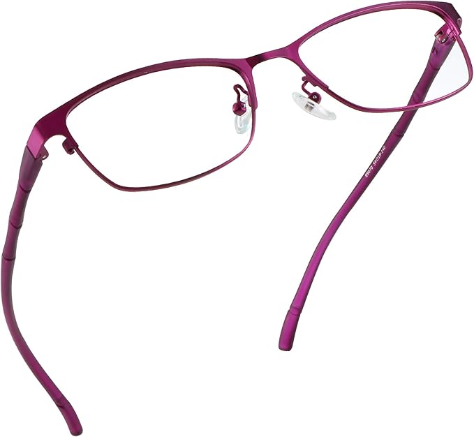 LifeArt Alloy Semi-Rimless Reading Glasses,Blue Light Blocking Glasses, Anti Eyestrain, Computer Gaming Glasses, TV Glasses for Women Men, Anti Glare (Purple, +1.75 Magnification)