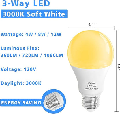 3 Way LED Light Bulbs 8 Pack, 3 Way Light Bulbs 30 70 100 Soft White 3000K,E26 Medium Base A19 Three Way Light Bulb, Indoor 3way Bulb for Reading