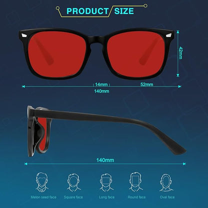 Red Lens Glasses Blue Light Glasses Men Women - 99.9% Blue Green Blocking for Computer, Gaming, TV, Phone Screens
