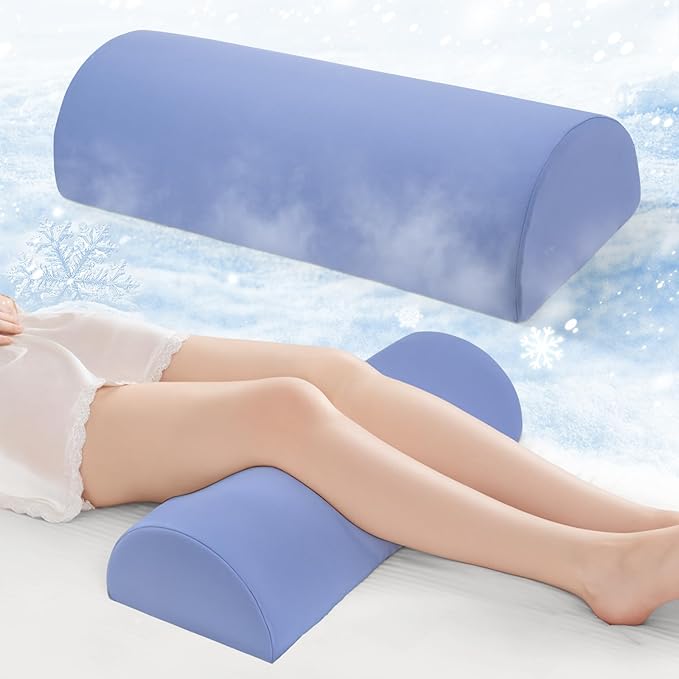 Knee Pillow for Back Sleeping - Half Moon Bolster Pillow for Legs - Cooling Under Knee Pillow for Sleeping on Back, Leg Support, Foot Elevation (Misty Blue)