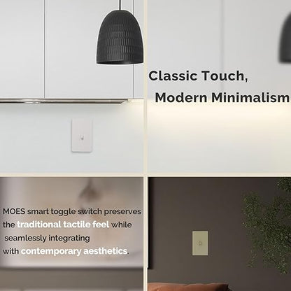 MOES New Generation Smart Toggle Switch, Single Pole & 3 Way Light Switch 2.4G WiFi, ON/Off Style, Neutral Wire Required, Smart Life APP Remote Control, Compatible with Alexa/Google Assistant